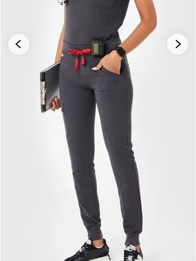 Figs Charcoal Jogger Scrub Pants with Red Drawstring